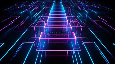 Rounded Pink Blue Neon Lines, Glowing in the Dark. Abstract Minimalist ...