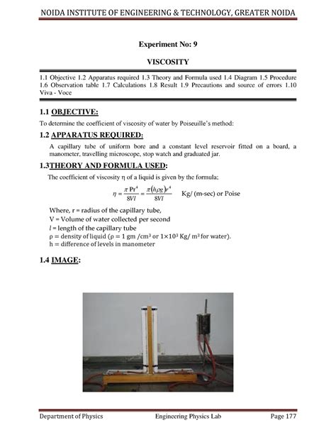 9 Viscosity of water - experiment - Experiment No: 9 VISCOSITY 1 Objective 1 Apparatus required ...