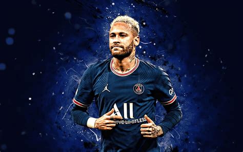 Neymar, , Paris Saint-Germain, 2022, blue neon lights, soccer, PSG, Neymar Jr, Ligue 1 ...