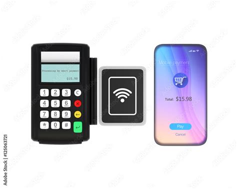 Smart phone and credit card reader with nfc scanner isolated on white ...