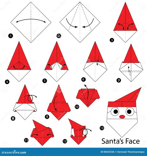 Instructions étape-par-étape Comment Faire L'origami Santa Face Illustration de Vecteur ...