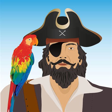 One-eyed pirate with macaw parrot Digital Art by Aliaksei Putau | Fine Art America