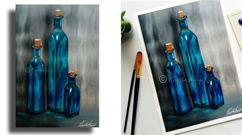easy acrylic painting STILL LIFE | Step by step painting | Relaxing | Glass bottle painting ...