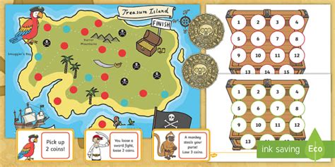 A4 Pirate Treasure Hunt Board Game - pirates, games, board games