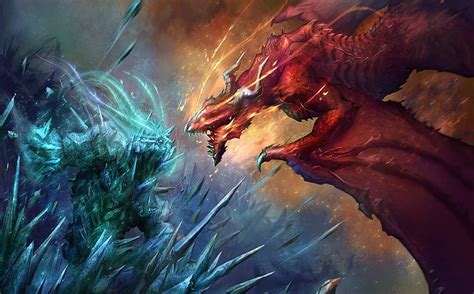 Ice Vs Fire Dragon Fight Resolution, Fantasy, , and Background, 3440X1440 Dragon, HD wallpaper ...