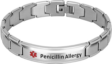 Elegant Surgical Grade Steel Medical Alert ID Bracelet For Men and Women (Men's, Penicillin ...