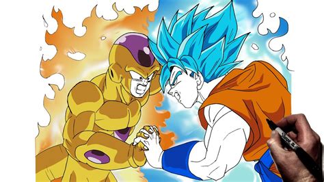 How To Draw Goku SSJ Blue Vs Golden Frieza | Step by Step | Dragnball ...