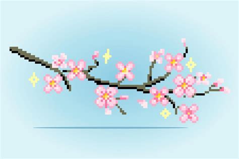 8 bit pixel flower of Cherry blossom. japanese flowers for cross stitch ...