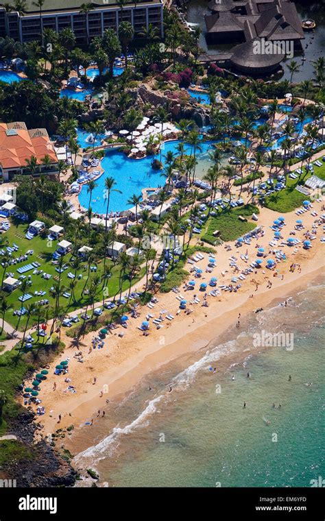 USA, Hawaii, Aerial view of Wailea Beach and Grand Wailea Resort; Maui ...