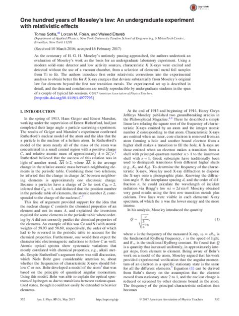 (PDF) One hundred years of Moseley's law: An undergraduate experiment ...