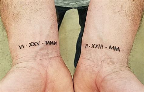 Kids birthdays in roman numerals on hubbys wrists Couple Tattoo Heart, Couple Tattoos Unique ...