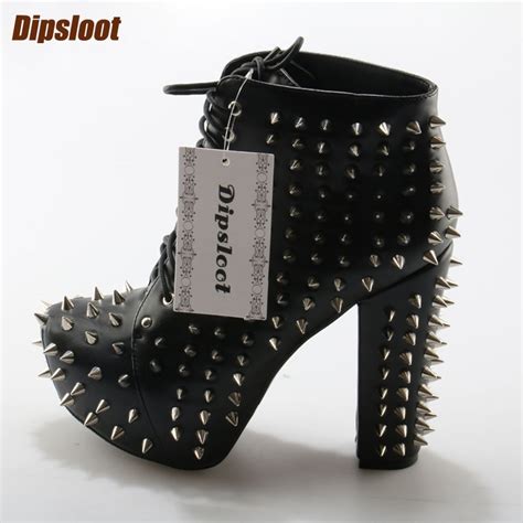 Punk Style Full Spikes Women Ankle Boots Super High Platform Ladies ...