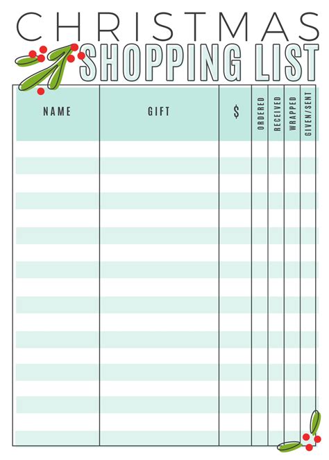 Printable Christmas Shopping List - Printable Word Searches