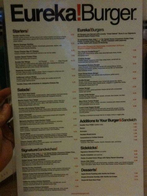 Eureka! Menu, Menu for Eureka!, Redlands, Inland Empire - Urbanspoon/Zomato