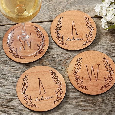 Floral Wood Coaster Brown | Personalized wood coasters, Wood coasters, Engraved coasters