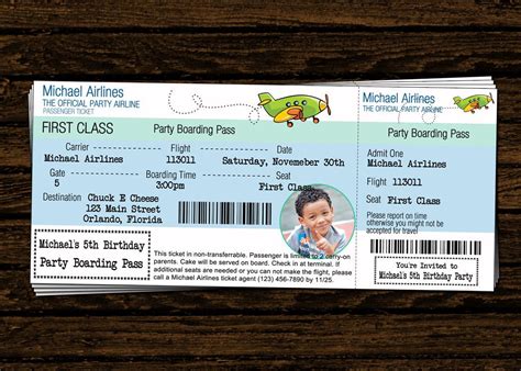 Custom Airline Ticket Airplane Birthday Party Photo Invitations - DIY Printable File | Photo ...