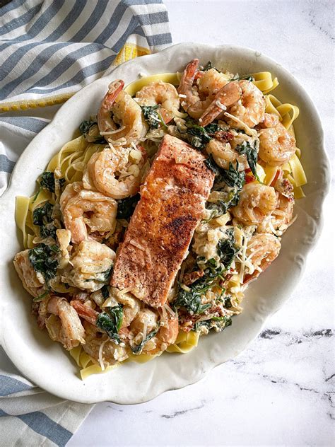 Creamy Tuscan Salmon and Shrimp Pasta • Seafood Nutrition Partnership