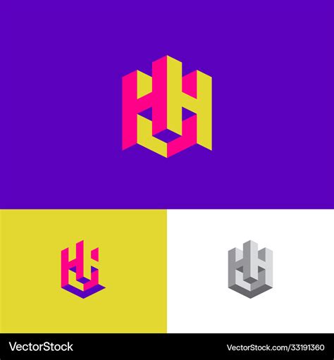 Logo h monogram 3d letters cube building Vector Image