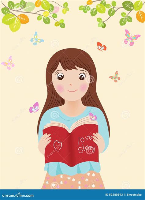 Girl Reading Book Vector Illustration Stock Vector - Illustration of ...