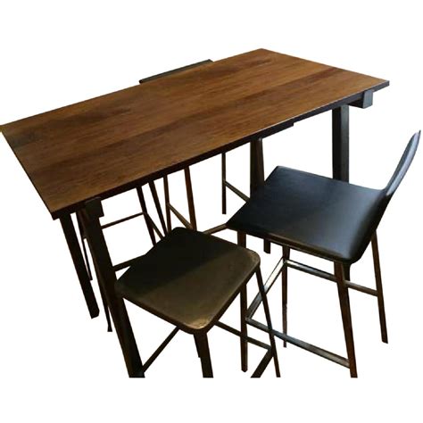 Dark Wood Dining Table w/ 2 Chairs + 2 Stools - AptDeco