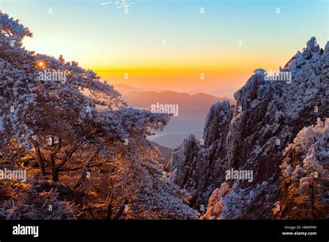 Winter sunrise landscape in Huangshan National park. China Stock Photo - Alamy