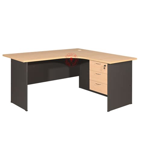 L Shape Table With Fixed Pedestal / Office Desk / Writing Table / Meja ...