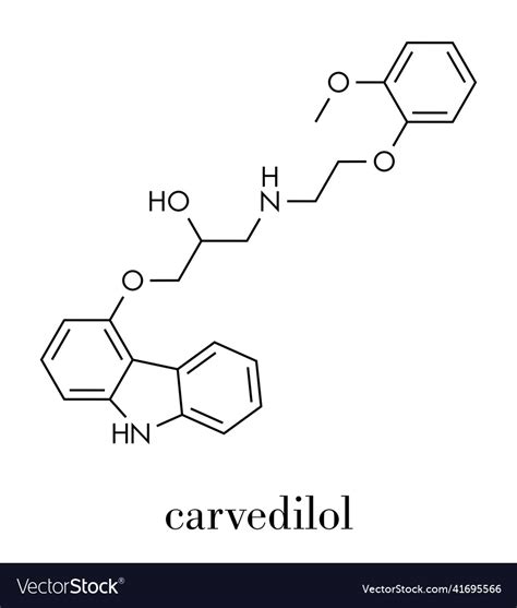 Carvedilol congestive heart failure drug molecule Vector Image