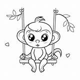Premium Vector  Coloring Book For Children monkey On A swing sketch template