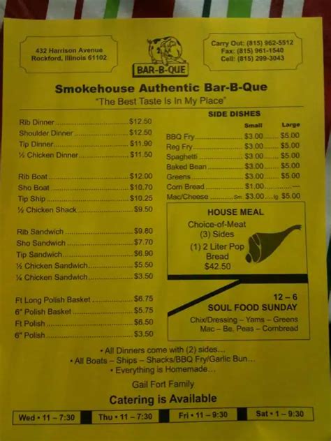 Menu at Authentic Smokehouse BBQ Rockford IL, Rockford