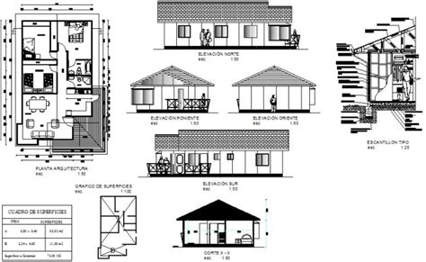 Wooden House Plan with Elevation and Section Details