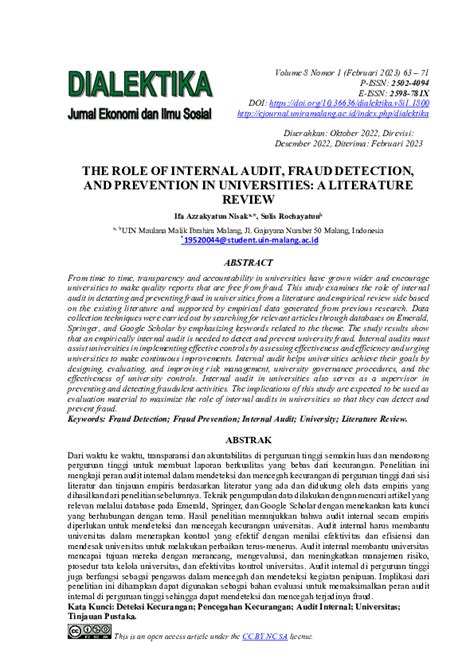 (PDF) Role of Internal Audit, Fraud Detection, and Prevention in Universities: A Literature ...