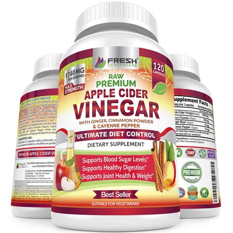 Premium Apple Cider Vinegar Pills Max 1740mg with Mother - 100% Natural ...