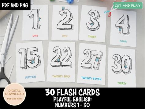 Printable Preschool Flashcards Numbers 1-30 for Coloring - Etsy