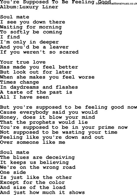 Emmylou Harris song: You're Supposed To Be Feeling Good, lyrics