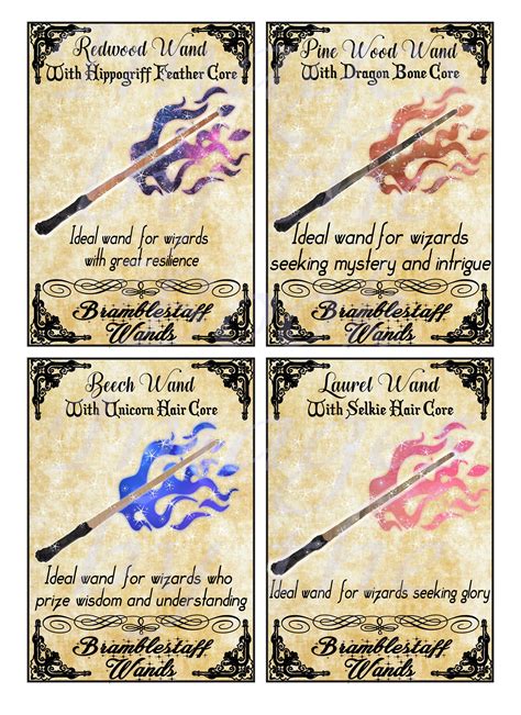 Wizard Wand Labels, Digital Collage Sheets, NOTE CARD SETS (Four 3.5 x 5 inch images per sheet ...