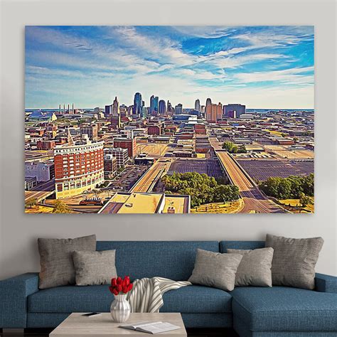 Kansas City Skyline Blue Sky Wall Art - Zapwalls