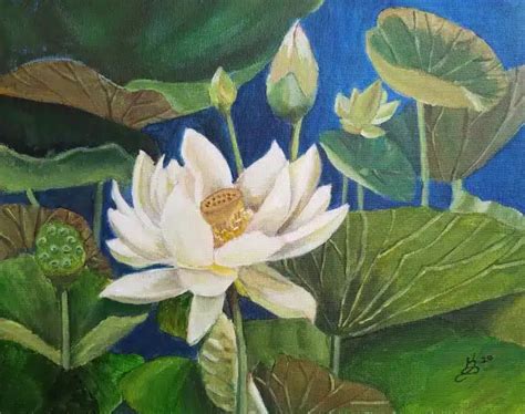 Kim Selig White Lotus 11x14 Acrylic Painting - Kelly's Collectibles