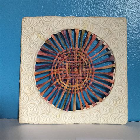 Handmade Amate Paper Wall Art with multicolor woven circle