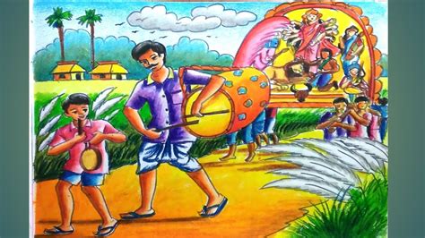 how to draw durga puja scenery step by step/durga puja festival scenery ...