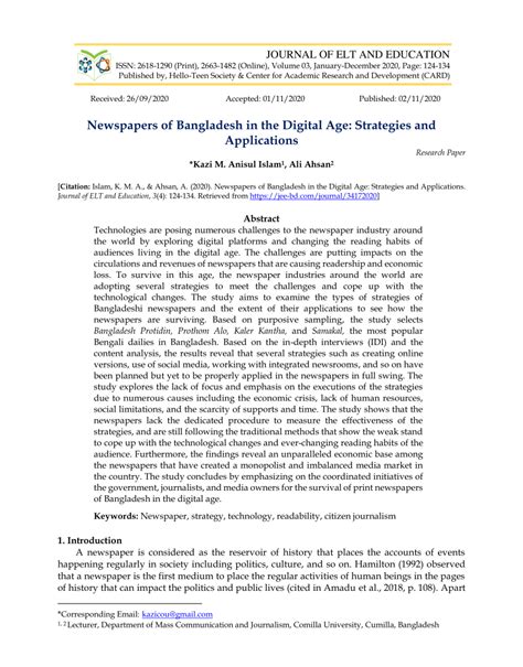 (PDF) Newspapers of Bangladesh in the Digital Age: Strategies and ...