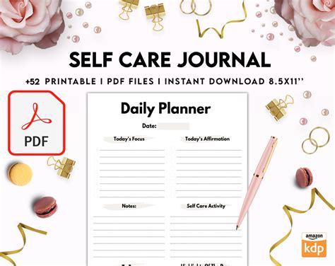 Free Self Care Journal PDF Printable, 8,5x11 inch A4 size, For journal ...