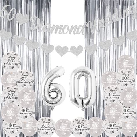 60th Anniversary Decorations, Happy 60th Wedding Anniversary Decorations with Glitter 60th ...