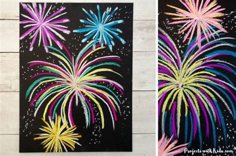 Festive Chalk Pastel Fireworks Art Project - Projects with Kids