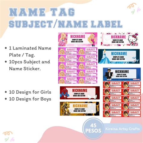 Girl Name Tag with Subject & name label sticker waterproof school ...