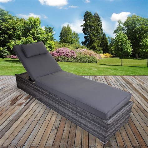 Buy marko Grey Sun Lounger Rattan Cushion Adjustable Reclining Day Bed ...