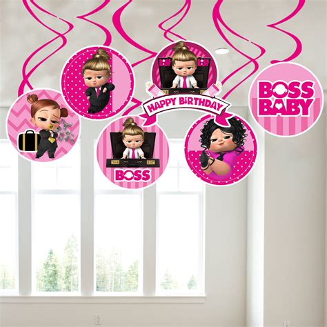 Boss Baby Girl Happy Birthday Hanging Swirl Birthday Decorations Supplies 6pcs - Zyozi: Your ...