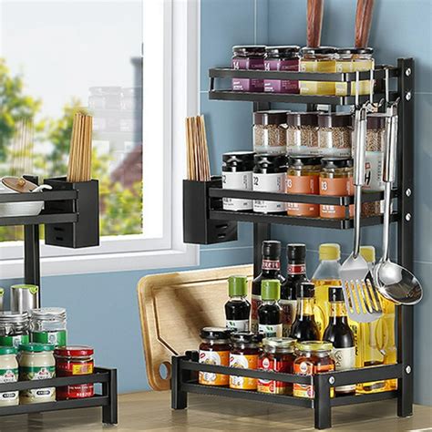 Spice Rack 3-Tier Kitchen Countertop standing Storage Organizer or Wall Mount Spice Rack ...