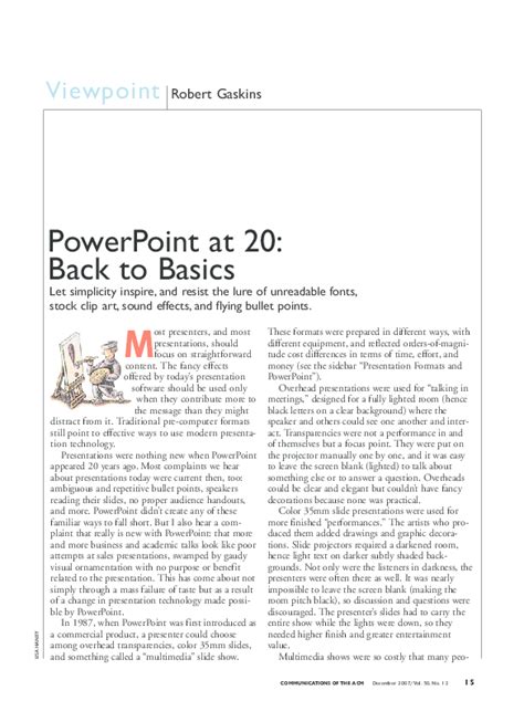 (PDF) PowerPoint at 20: back to basics | Robert Gaskins - Academia.edu