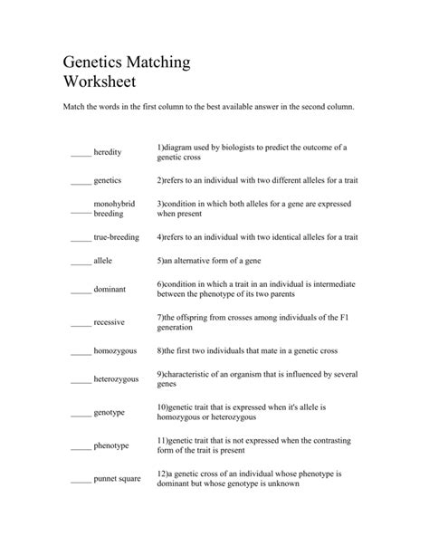 Genetics Worksheets For Elementary Students