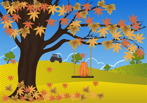 Autumn drawing design with falling leaves on field Vectors graphic art designs in editable .ai ...